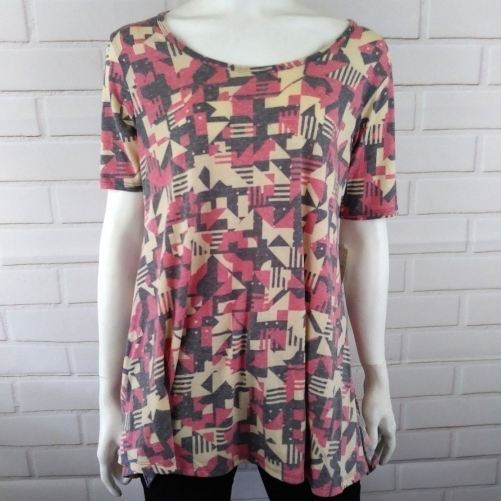 LuLaRoe Size XS Top Perfect T Cream Gray Red